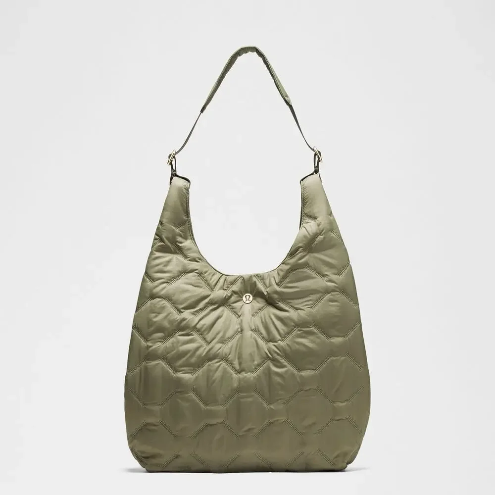 Quilty Pleasures Large Shoulder Bag in Green Bay Leaf and Gold- adjustable strap